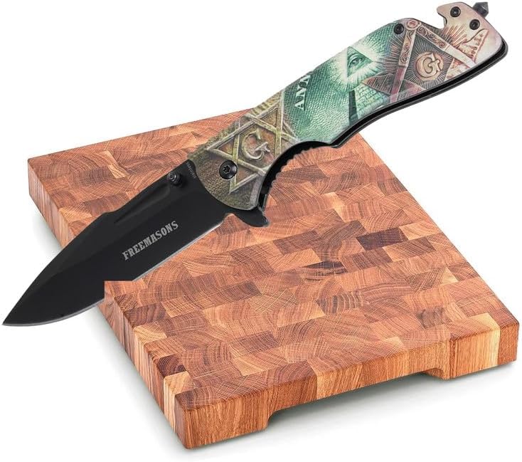 Miniatura 4 de Cuchillo de bolsillo masónico plegable, cuchillo de bolsillo de hoja de acero inoxidable de 5.00 pulgadas con impresión masónicaMango de acabado