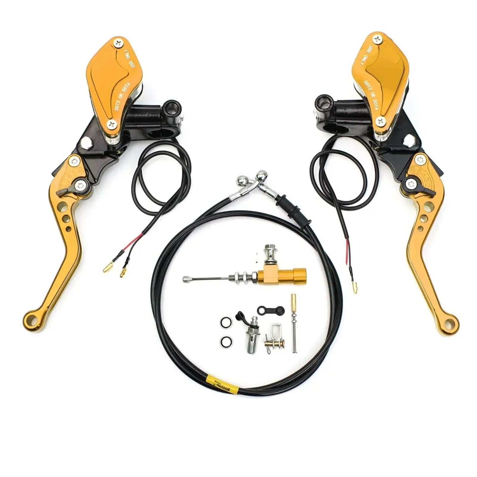 Kupplung Bremshebel 7/8-Zoll-Lenker Motorrad Hydraulische Kupplung Kit Bremse Master Zylinder Öl Schlauch Bremshebel Kit Kupplungshebel Motorrad(Yellow one Set)