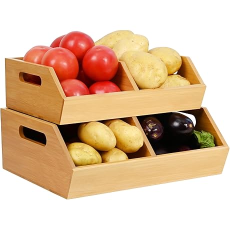 Otlieroo Bamboo Stackable Pantry and Storage Baskets