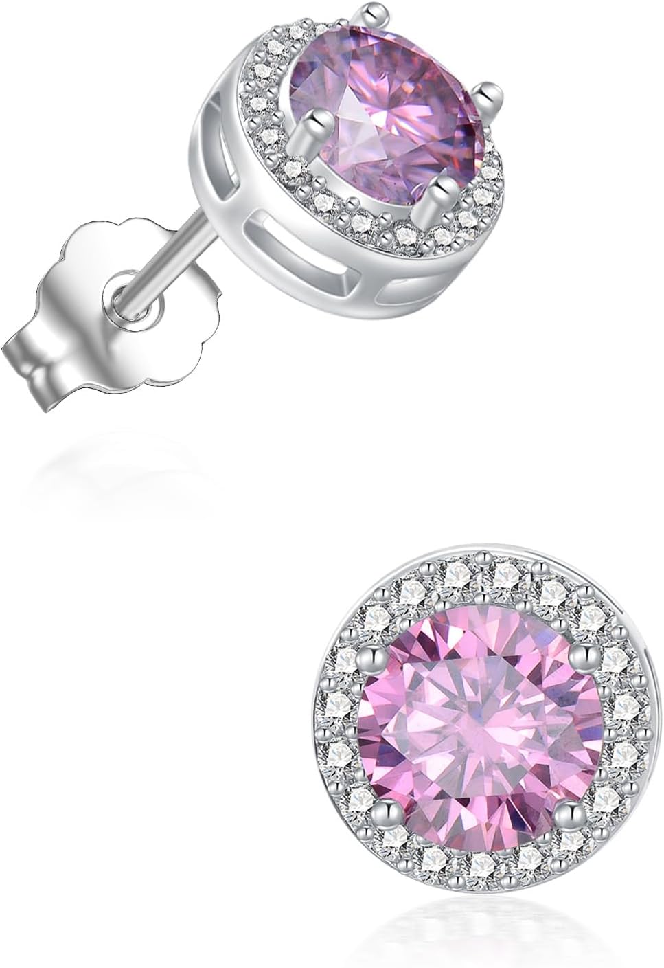 Christmas Gifts for Women - 925 Sterling Silver White/Pink/Blue/Green/Yellow Moissanite Halo Stud Earrings, D Color VVS1 Clarity, Anniversary Birthday Jewelry Gifts for Mom Wife