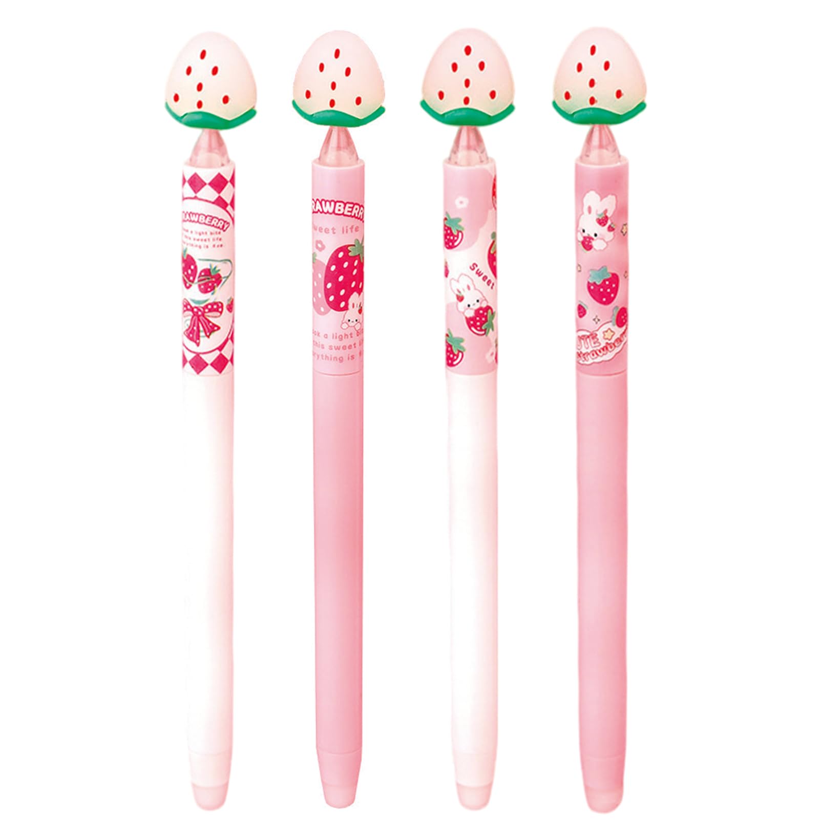 MOZXIRZ Lot de 4 stylos à encre gel effaçables et rotatifs pour femmes, filles, fournitures scolaires (encre bleu fraise) 0,5 mm