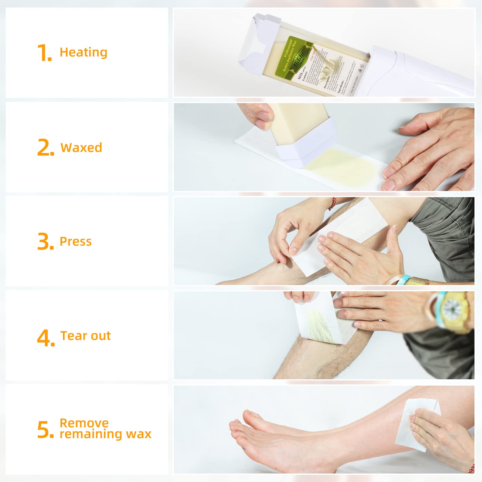 Milk Roll on Wax Wax Refills for Wax Warmer Kit Hair Removal Wax Cartridge at Home Waxing Roller Wax for Women Men Body Hair Removal Wax 4 Pack