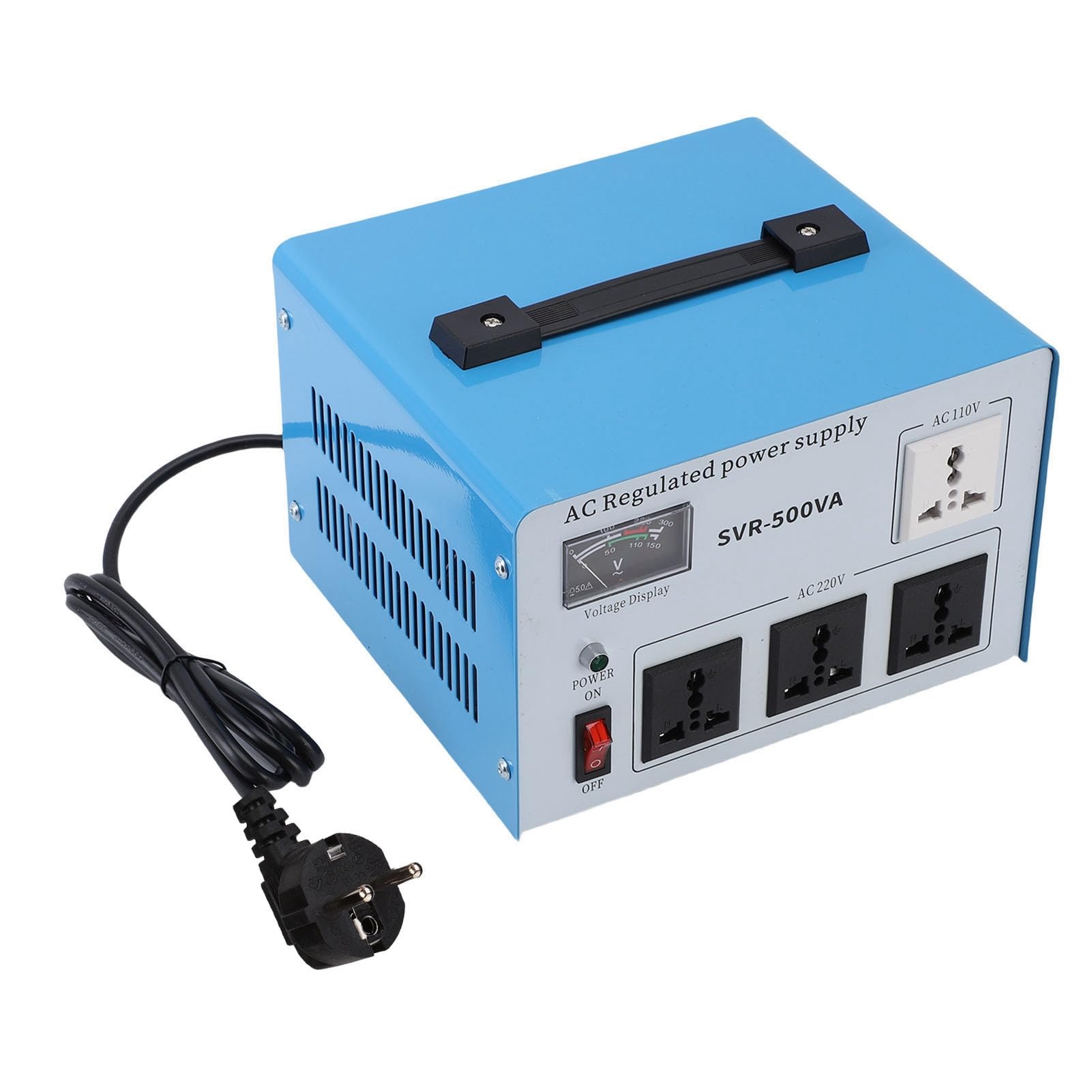 ViaGasaFamido Jednofazowy Regulator Napięcia Transformator o Niskim Poziomie Hałasu 500 W do Sprzętu Fotograficznego i Elektroniki Trwały ABS (Wtyczka UE 160-250 V)