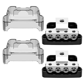 Distribution Block Car Audio, Malictele 4 Way 1x0/2/4 Gauge In 4x4/8 Gauge Out Power Distribution Block Ground Distributor Connecting Block for Car Amplifier Audio Splitter use in Vehicles Boats 2 PCS