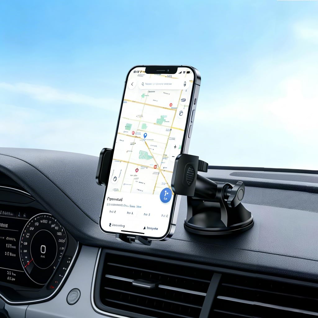 Soporte para teléfono de coche - [actualización 2025 - Ventosa fuerte], rotación de 360° para el salpicadero de tu coche, soporte manos libres para todos los teléfonos iPhone Android