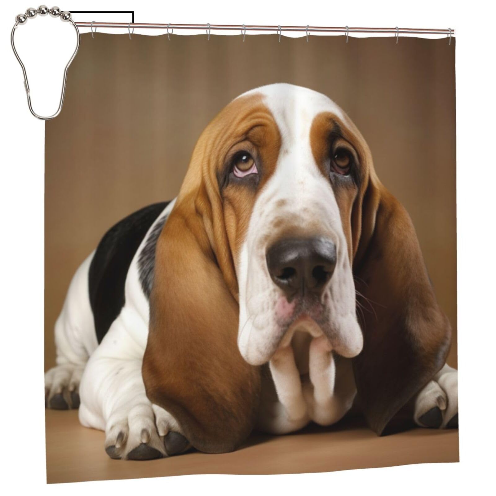 FodPand Basset Hound Shower Curtain 70"x70" Waterproof Long Bathroom Curtain Heavy Duty Thick Cloth Bath Curtain Set with Hooks, Modern Abstract Art Pattern Bathroom Shower Curtains