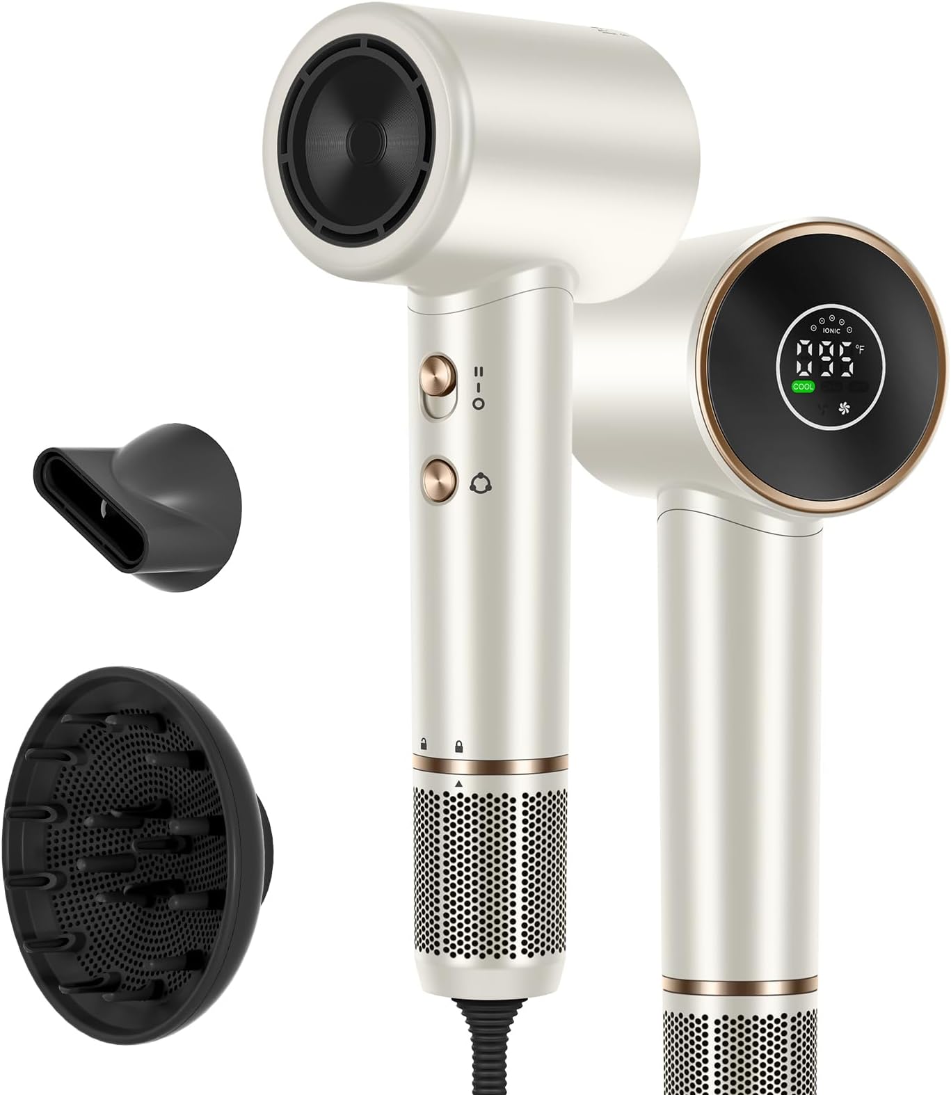 Hair Dryer, 110, 000 RPM Air-Sonic Blow Dryer with High-Speed Brushless Motor, Cool Care Dry Display & 200 Million Negative Ionic, PARWIN PRO BEAUTY 1875W Professional Hairdryer,Champagne Silver