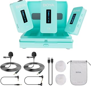 BOYA BY-XM6-K2G Dual Wireless Lavalier Microphone System with 2 Transmitters for DSLR Camera Camcorder Smartphones in Vlog YouTube Video Facebook Live (Green)