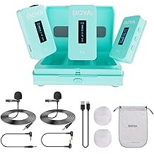 BOYA BY-XM6-K2G Dual Wireless Lavalier Microphone System with 2 Transmitters for DSLR Camera Camcorder Smartphones in Vlog YouTube Video Facebook Live Green