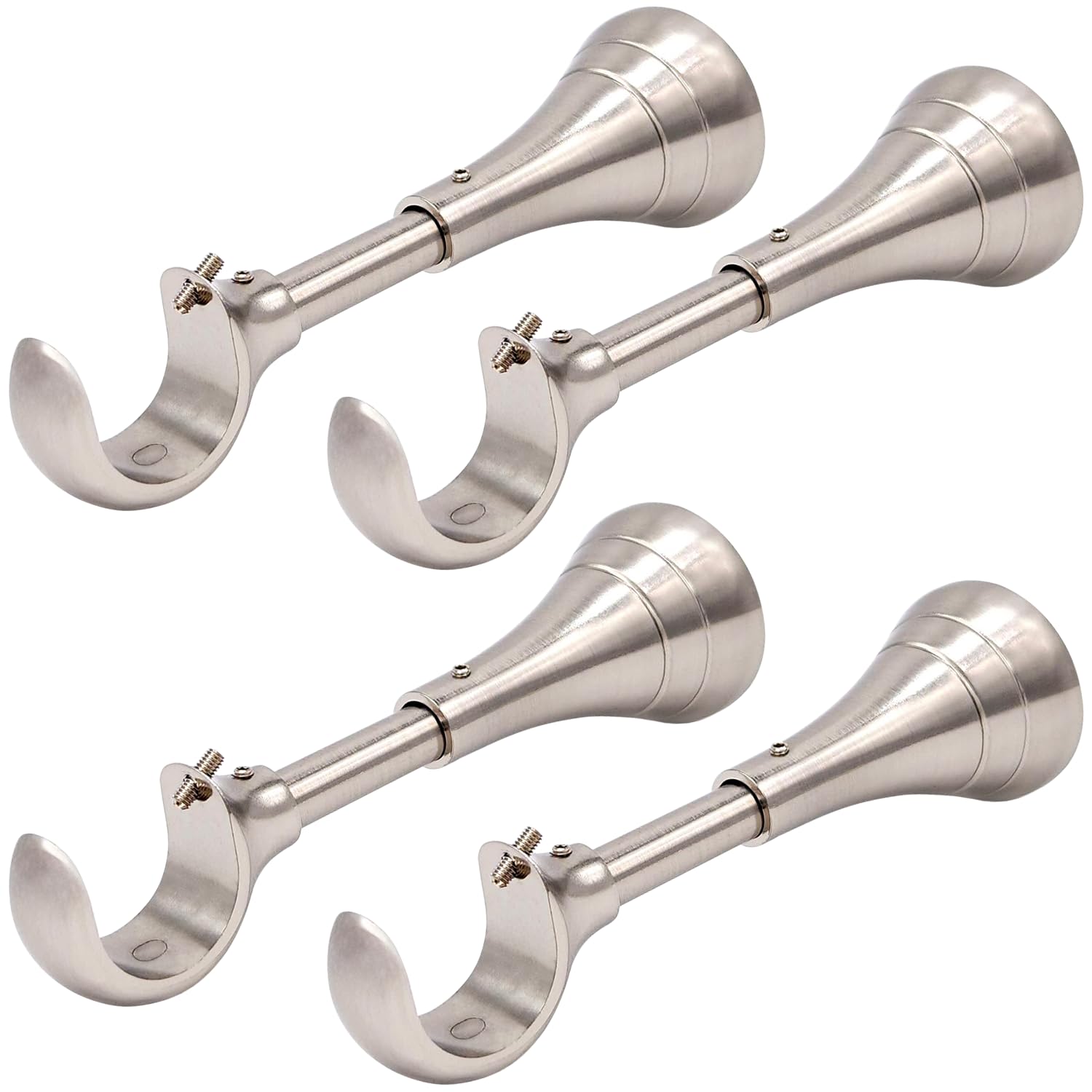 Heavy Duty Curtain Rod Brackets for Wall,6 in, 15cm Curtain Rod Brackets, Extra Long Holder for Heavy Curtains, for 1 in (25, 28mm) Rods, 4 pcs Extended Wall Mount Holders, Set of Four, Brushed Nickel