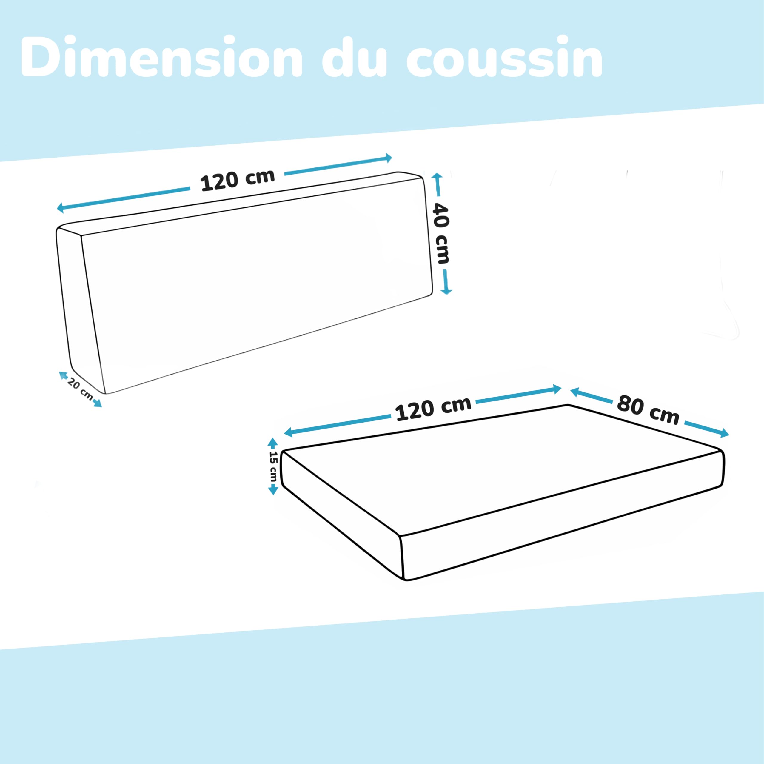 POKAR Set de 2 Coussins pour Palette 1x Assise 120x80 + 1x Dossier 120x40 | Coussins pour Canapé de Jardin en Velours Côtelé | Housses Amovibles | Made in EU | Certifié Oeko-Tex | Ivoire