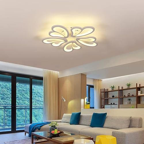 Miniatura 7 de Lámpara de techo moderna, lámpara de techo de acrílico moderna de 55 W, lámpara LED con forma de flor de metal para sala de estar, dormitorio,