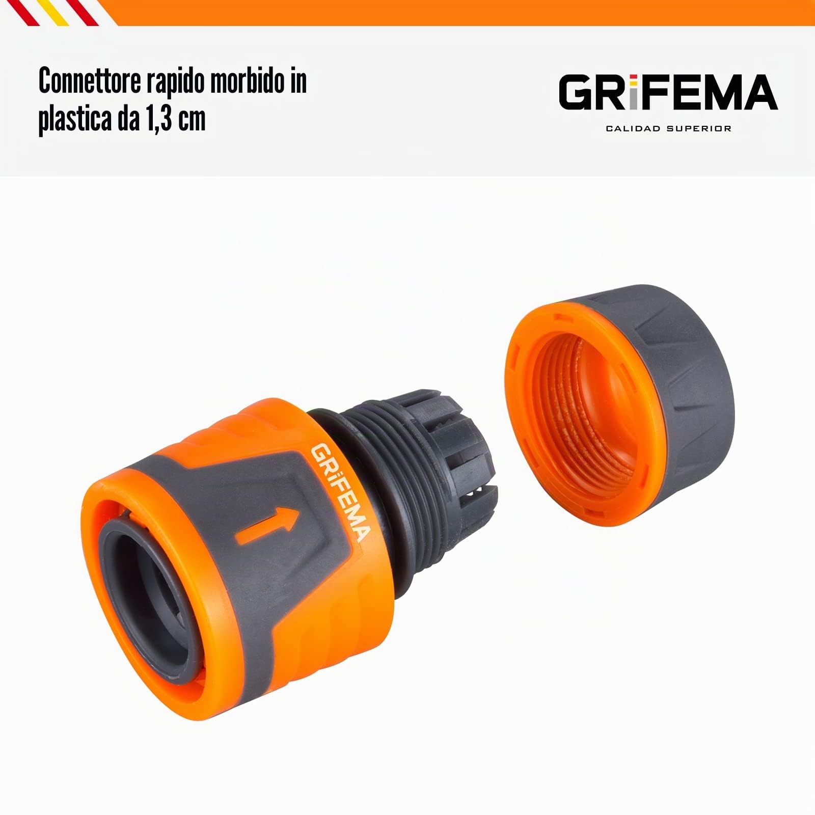GRIFEMA GE1201 Attacco Rapido per Tubo 1/2" 12,5 mm 5/8" 15 mm Connettore Universale Grigio Arancione