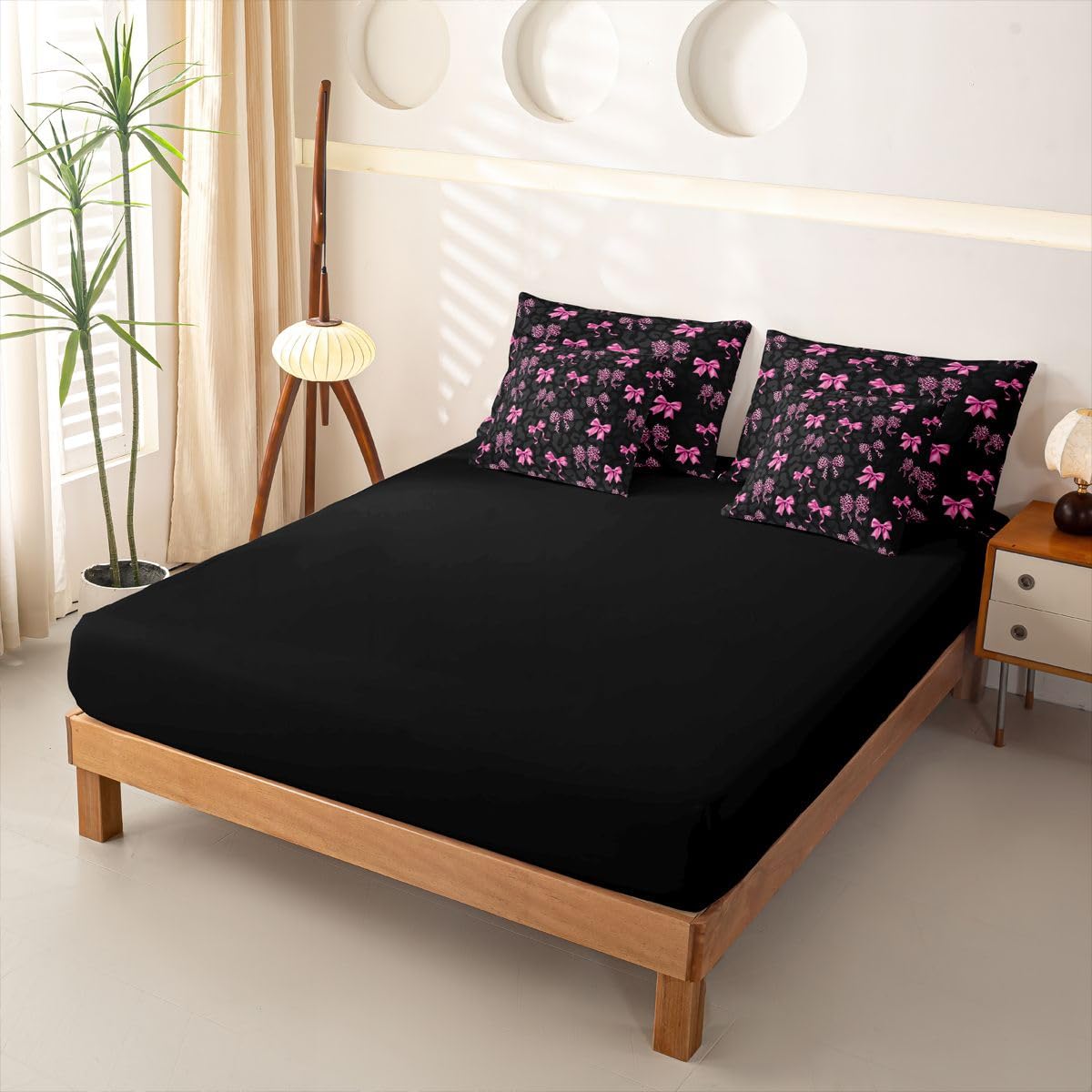 Loussiesd Set di biancheria da letto per bambine con motivo a fiocco, per letto singolo, 7 pezzi, con stampa leopardata rosa, per bambini, ragazzi e ragazze, con copripiumino, lenzuola, federe, federe