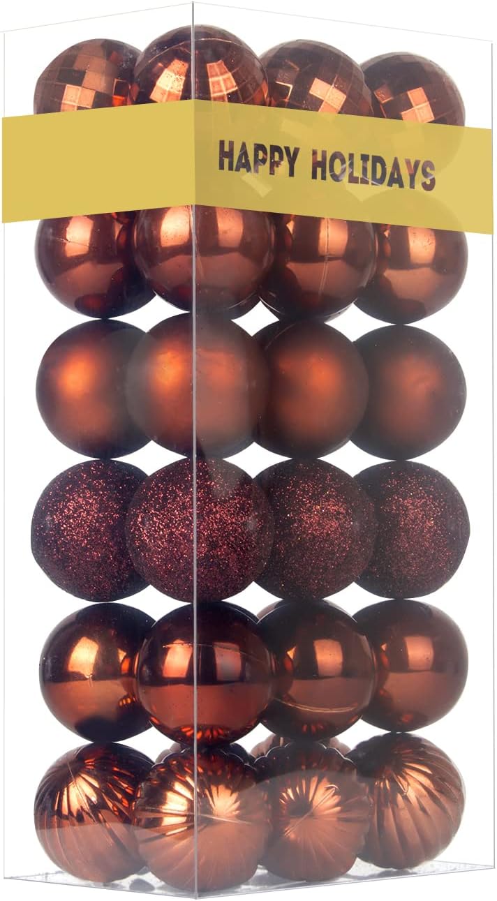 Bronze 1.6" Small Christmas Balls Christmas Tree Decoration Ornaments Shatterproof Hanging Balls for Xmas Tree Holiday Wreath Garland Decor Set of 36pcs Brown Christmas Ornaments