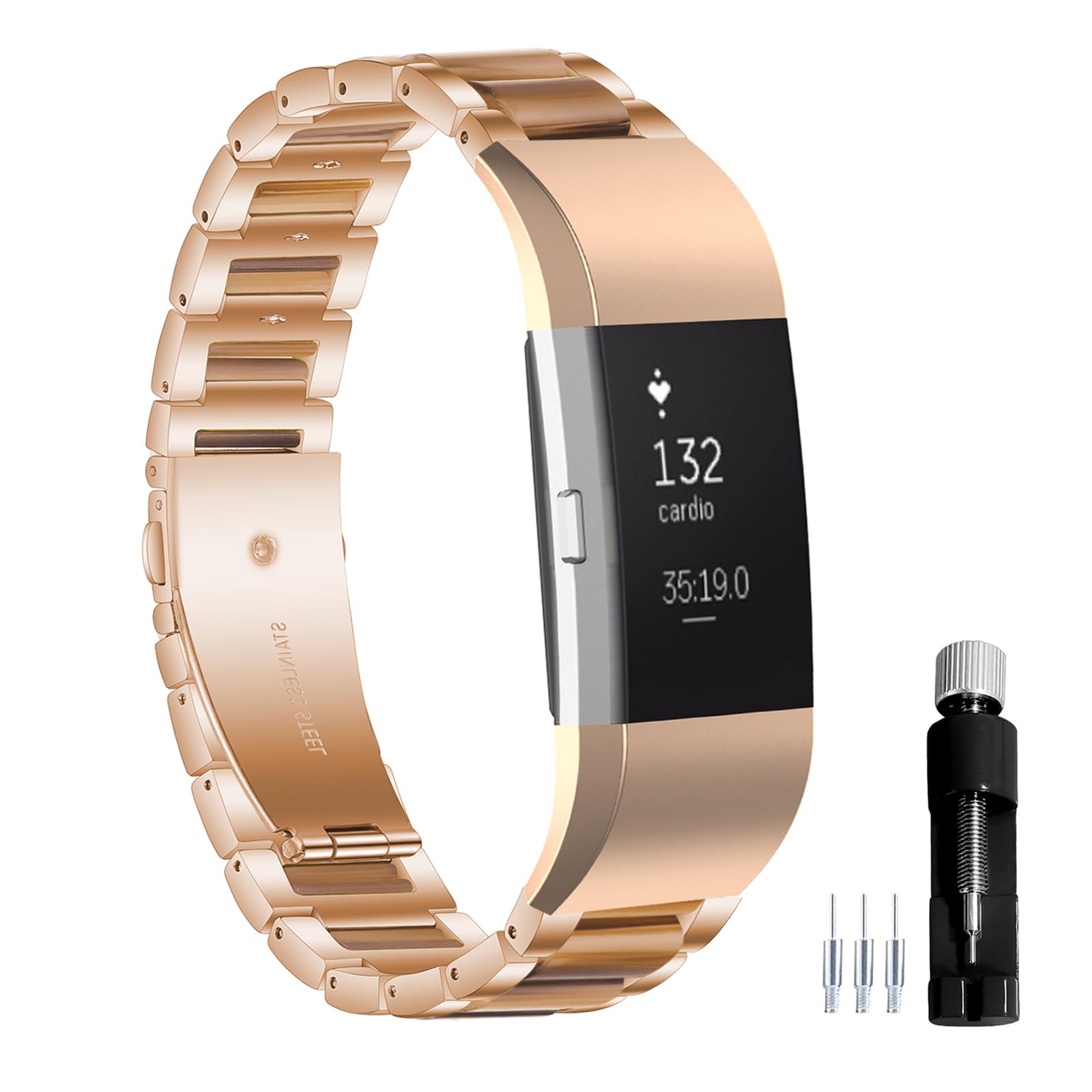 Gheper Resin Stainless Steel Watchband Compatible with Fitbit Charge 2/Charge 2HR Smartwatch Wristband Replacement Metal Strap for Women Men