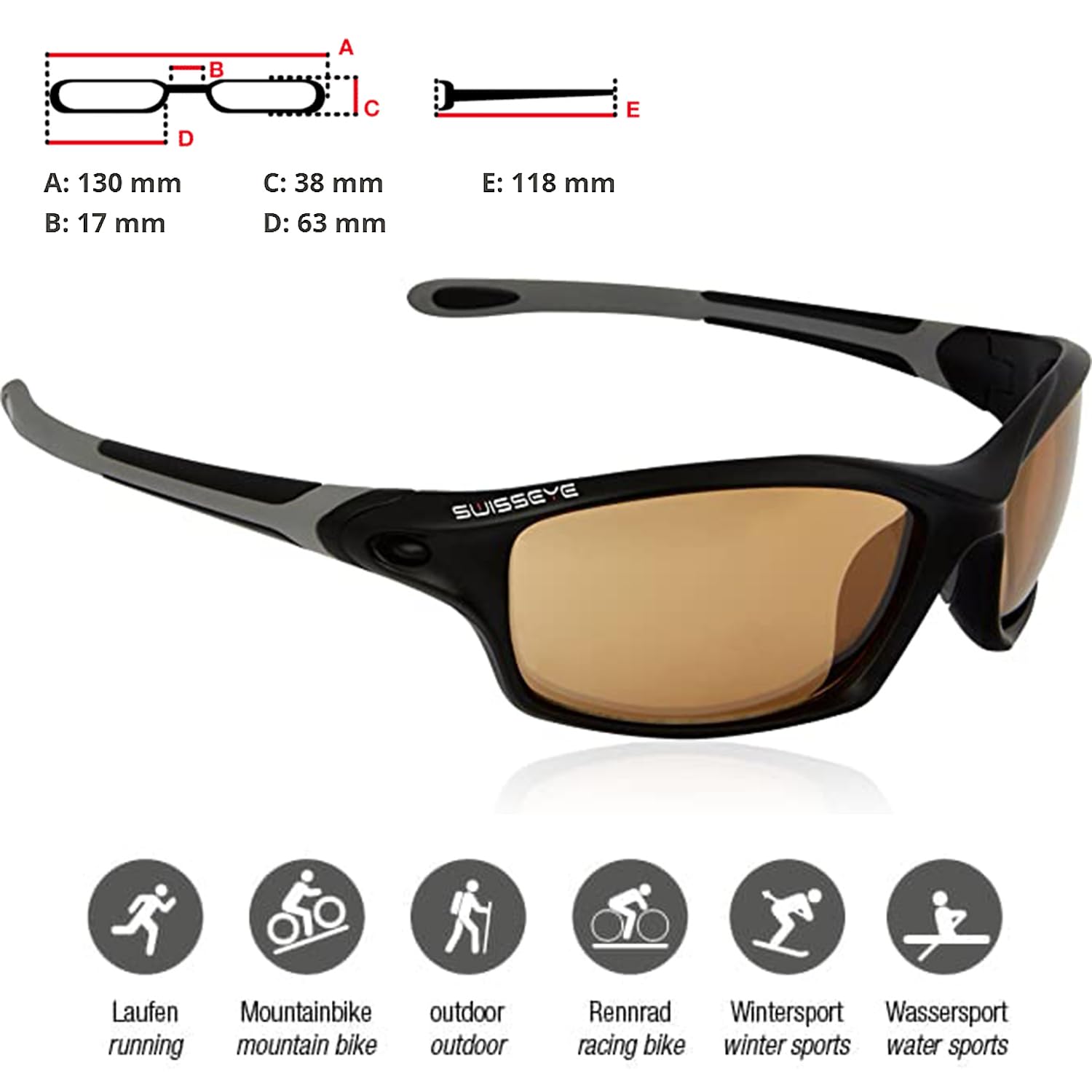 Swisseye Grip Sportbrille (100% UVA-, UVB- und UVC-Schutz, verstellbarer Nasenbereich, splitterfreies Material TR90, inkl. Mikrofaserbeutel)
