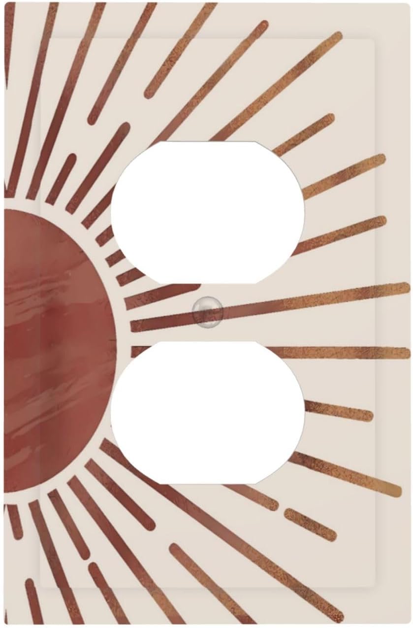 Vintage Mid Century Boho Sun Duplex Outlet Covers Light Switch Cover Decorative Abstract Sunrise Wall Plate Electrical Switch Plate Receptacle Faceplate for Kitchen Bathroom Bedroom 5" x 3"