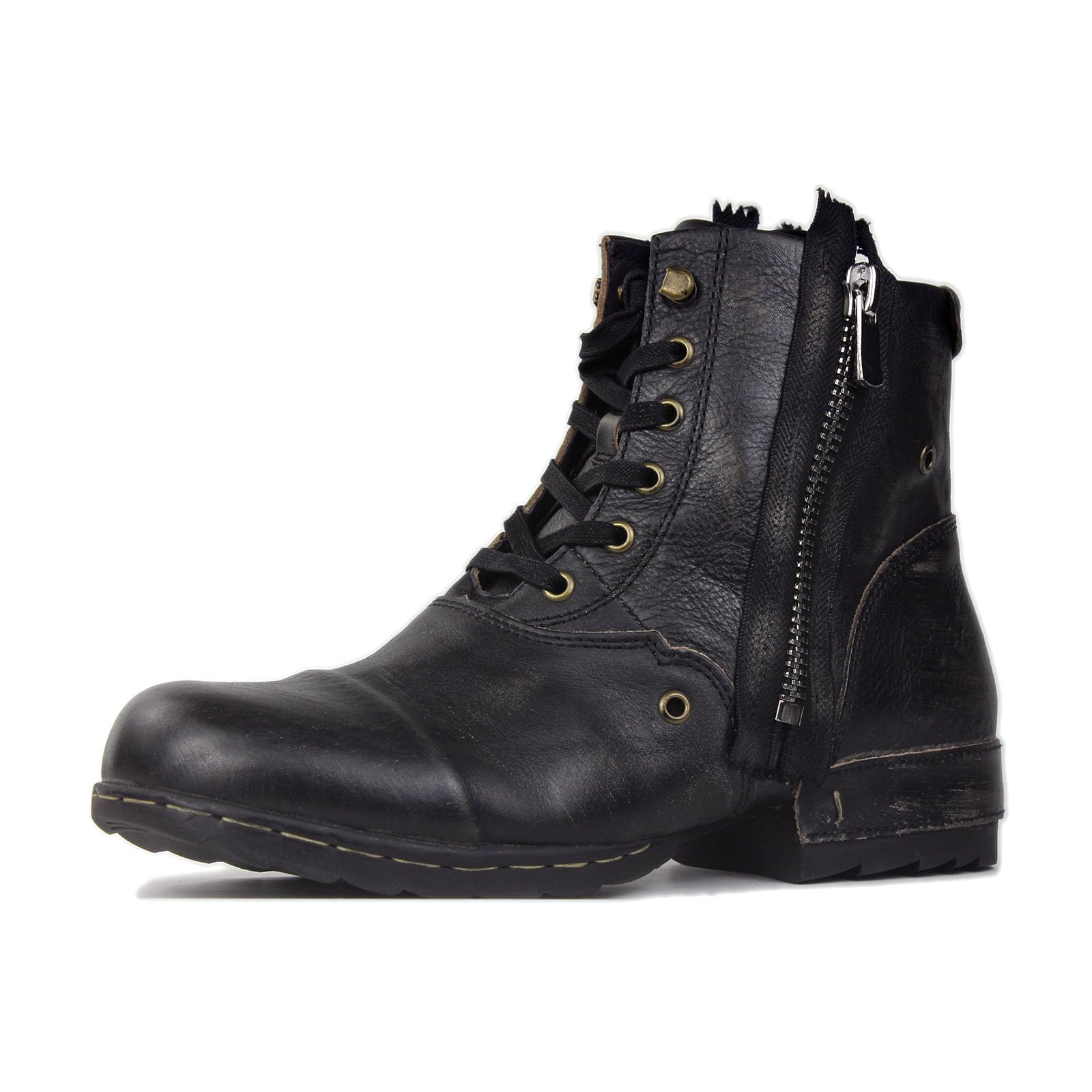 OSSTONE Retro Schwarz Herren leder chukkastiefel Worker biker boots-motorrad-leder-schuhe für Schnürstiefeletten boots OS-5008-8-N