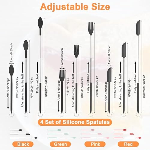 Miniatura 2 de AUAUY Juego de mini espátulas de silicona, 3 piezas, mini espátula telescópica y cepillo, espátula de maquillaje pequeña para cosméticos, mini
