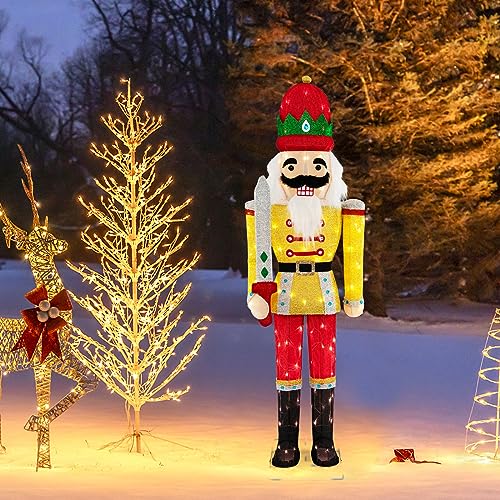 COSTWAY Cascanueces Soldado para Decoración de Navidad,100 Luces LED(166cm)