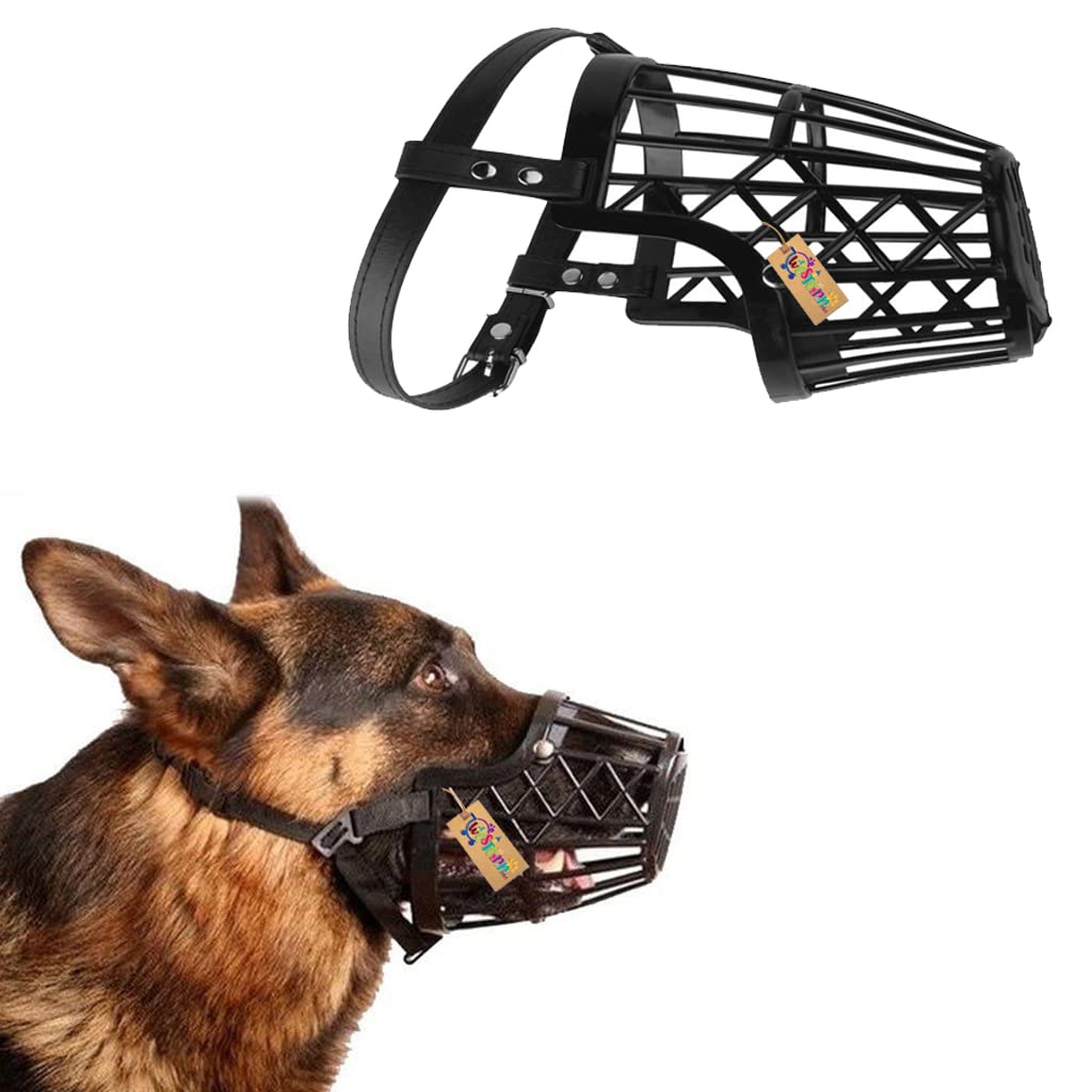 Western Era Adjustable Strap Muzzle Cum Basket Cage Cum Mouth Cover Cum Pet Safety Collar for Dog/Puppy. (Black, Medium)