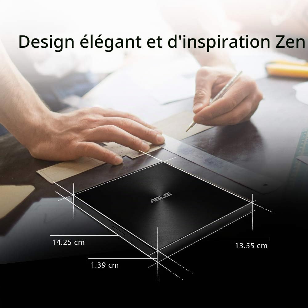 ASUS ZenDrive U9M Noir (SDRW-08U9M-U) – Lecteur Graveur CD / DVD x8 ultra-compact, M-Disc supporté, compatible avec USB 3.0 Type-C & Type-A pour Windows & Mac OS