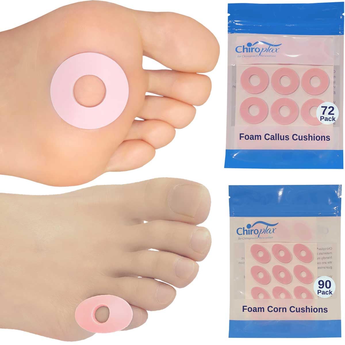Chiroplax Bundle - 72 Foam Callus Cushions + 90 Foam Corn Cushions