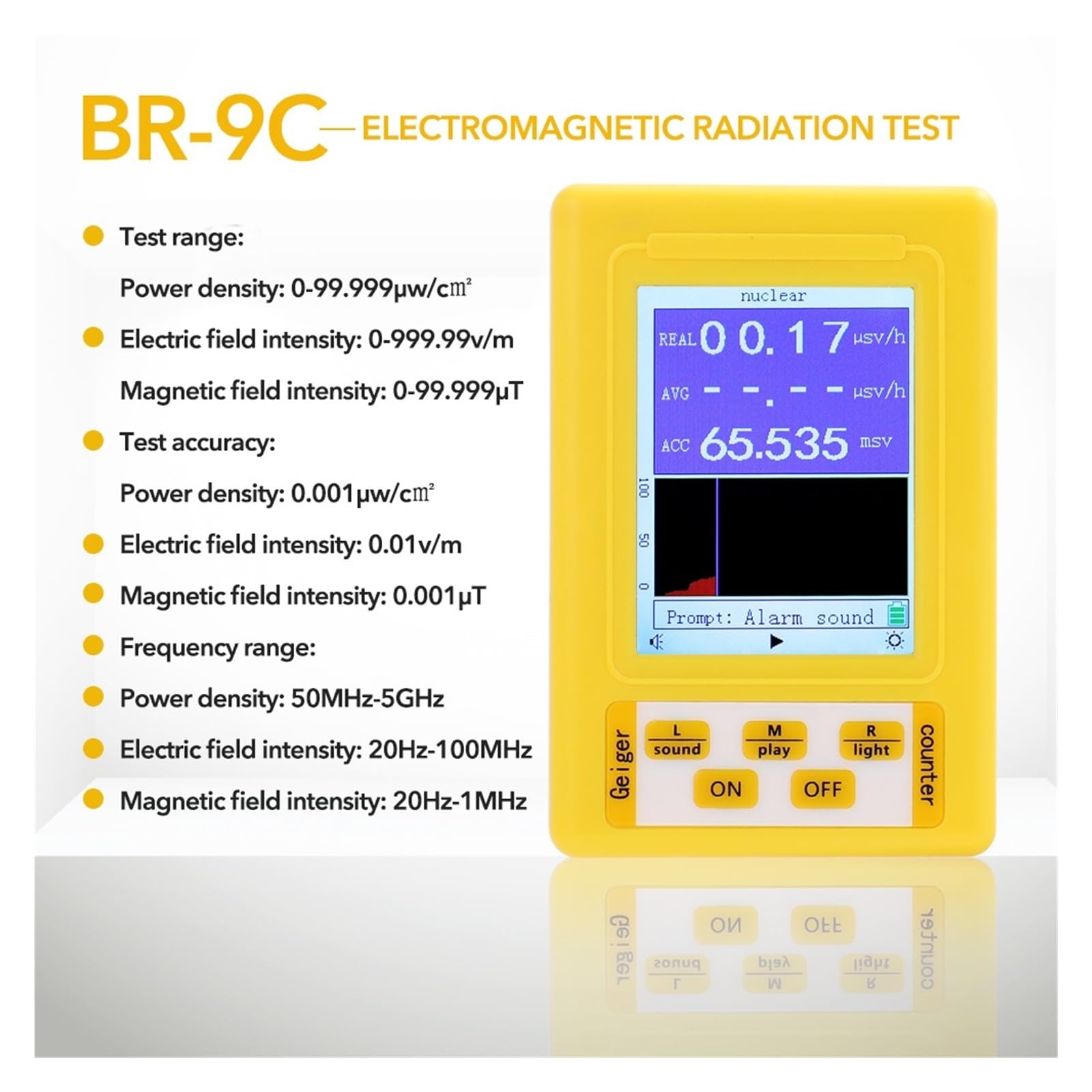 BR-9-Serie Elektromagnetischer Strahlungs-Kerndetektor EMF Handheld-Digitalanzeige Geigerzähler Voll funktionsfähiger Typprüfer Radioaktiver Monitor-Tester(BR-9A)