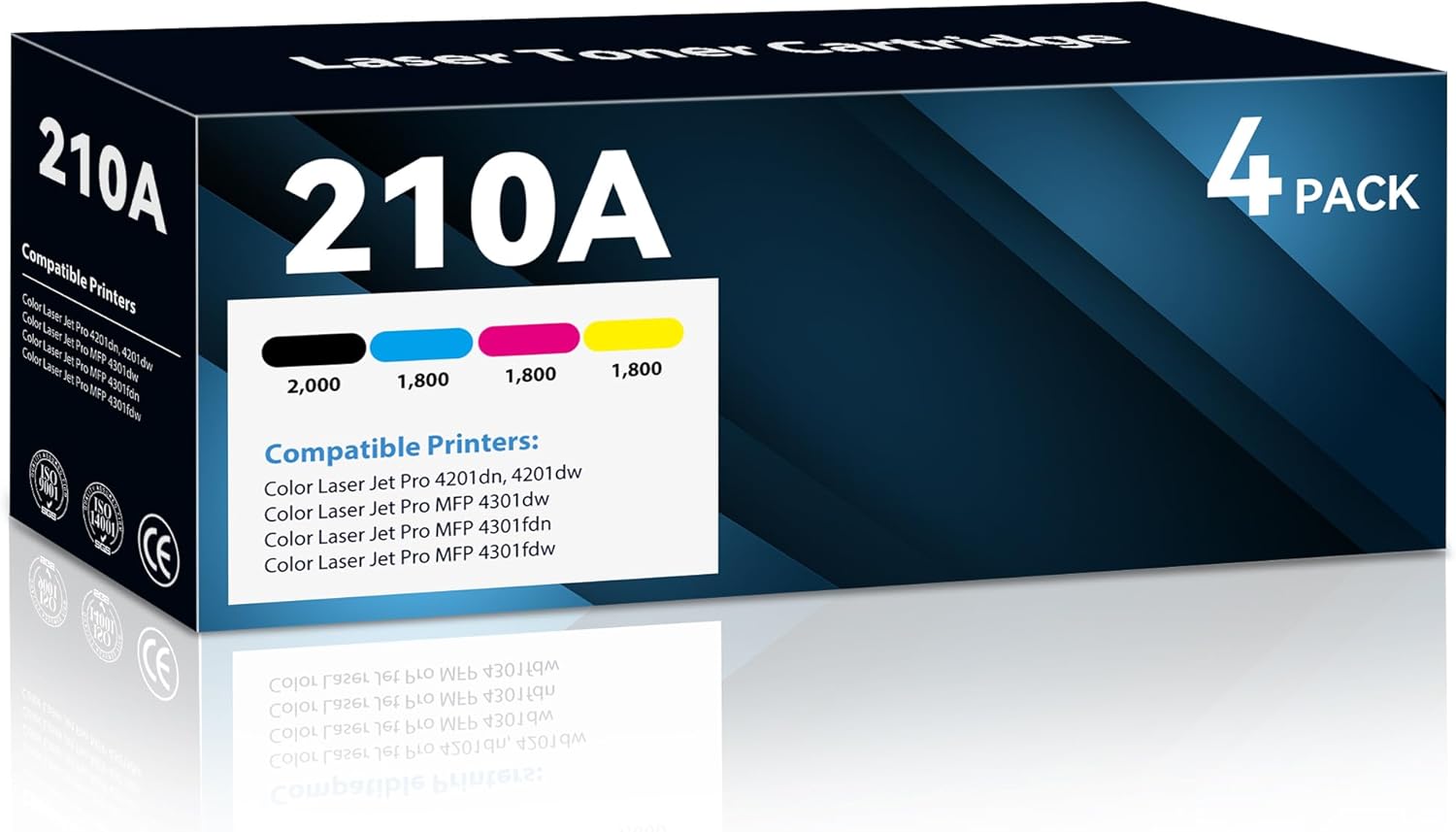 210A Toner Cartridges 4 Pack Compatible for HP 210A 210X W2100A Replacement for HP Color Laser Jet Pro MFP 4301fdw 4301fdn Pro 4201dw 4201dn Series Printer