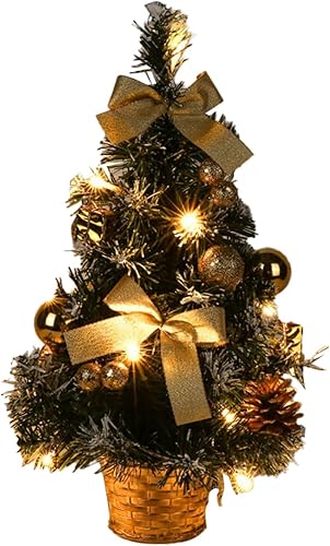 Árbol de Navidad preiluminado de 15.7 pulgadas (15.7 in), árbol de Navidad artificial con mini piños para mesa, escritorio, decoración de fiesta
