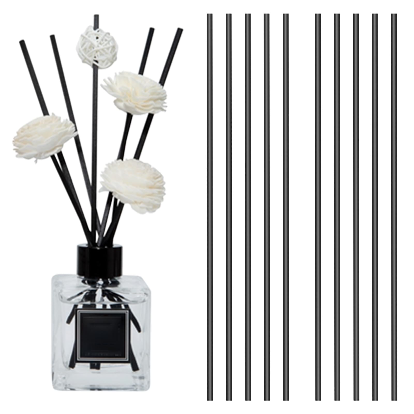 tinshow 10 Pack Extra Long Black Reed Diffuser Sticks 30cm x 4mm Natural Wood Rattan Aroma Oil Diffusion Replacements Refill Stick Premium for Spa Aroma Fragrance Aromatherapy Bedroom Home Office