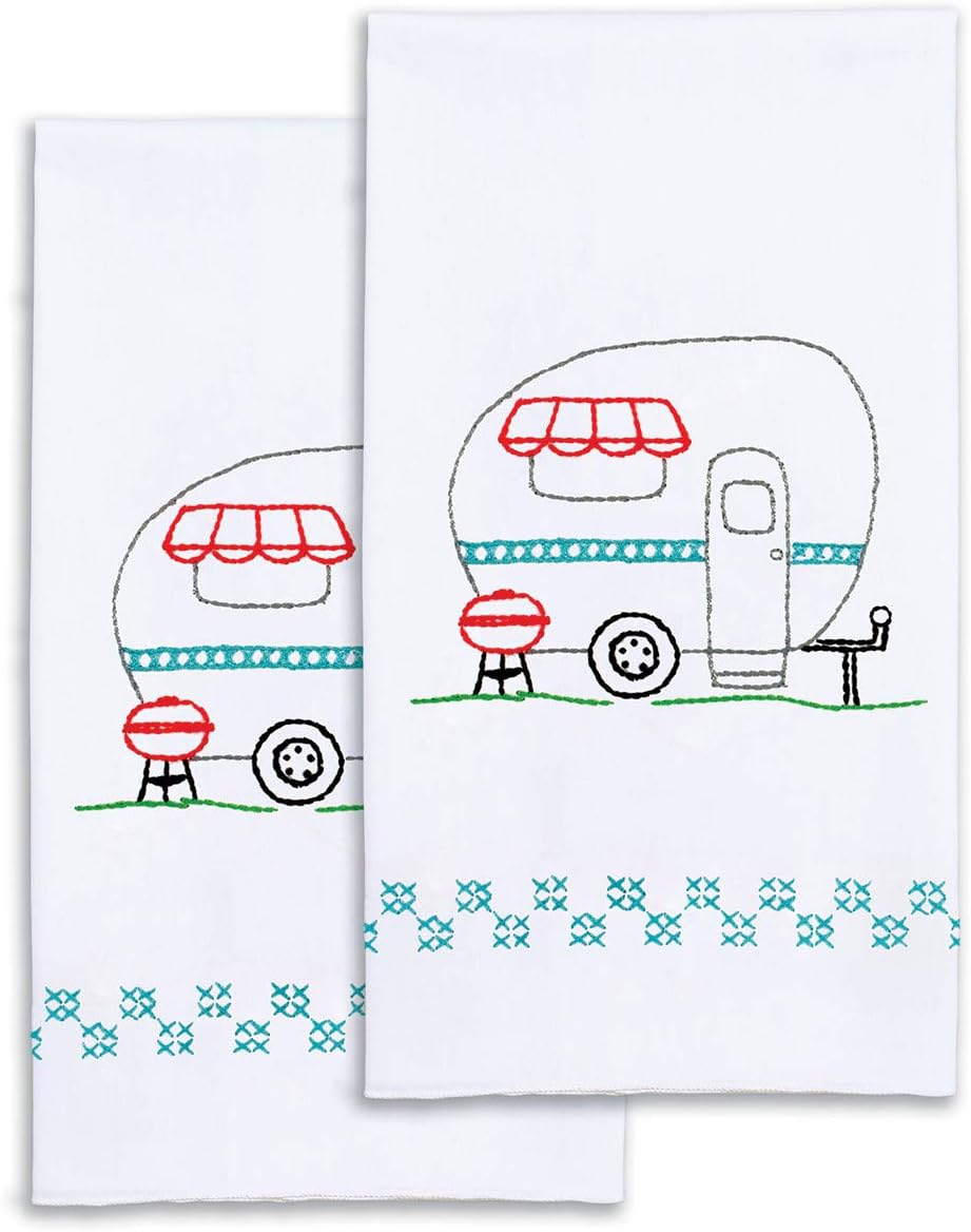 Jack Dempsey Needle Art Camper Hand Embroidery, White
