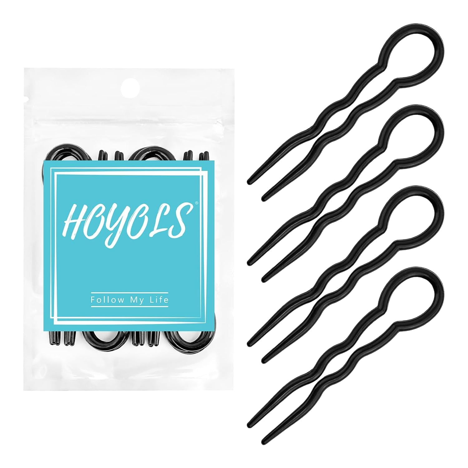 Hoyols 12 Pcs French Hair Pins for Women, 3.5 Inch Small U Shaped Hair Fork Sticks for Buns, Wavy Crink Plastic No-Damage Chignon Updo Accessories