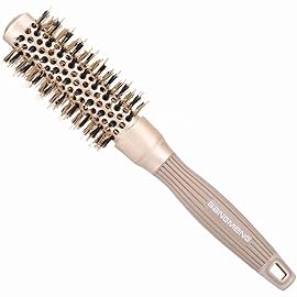 BANGMENG Round Brush with Boar Bristles, 1 inch Barrel, Nano Thermal Ceramic Ionic Tech for Straightening and Blow Drying, Gold