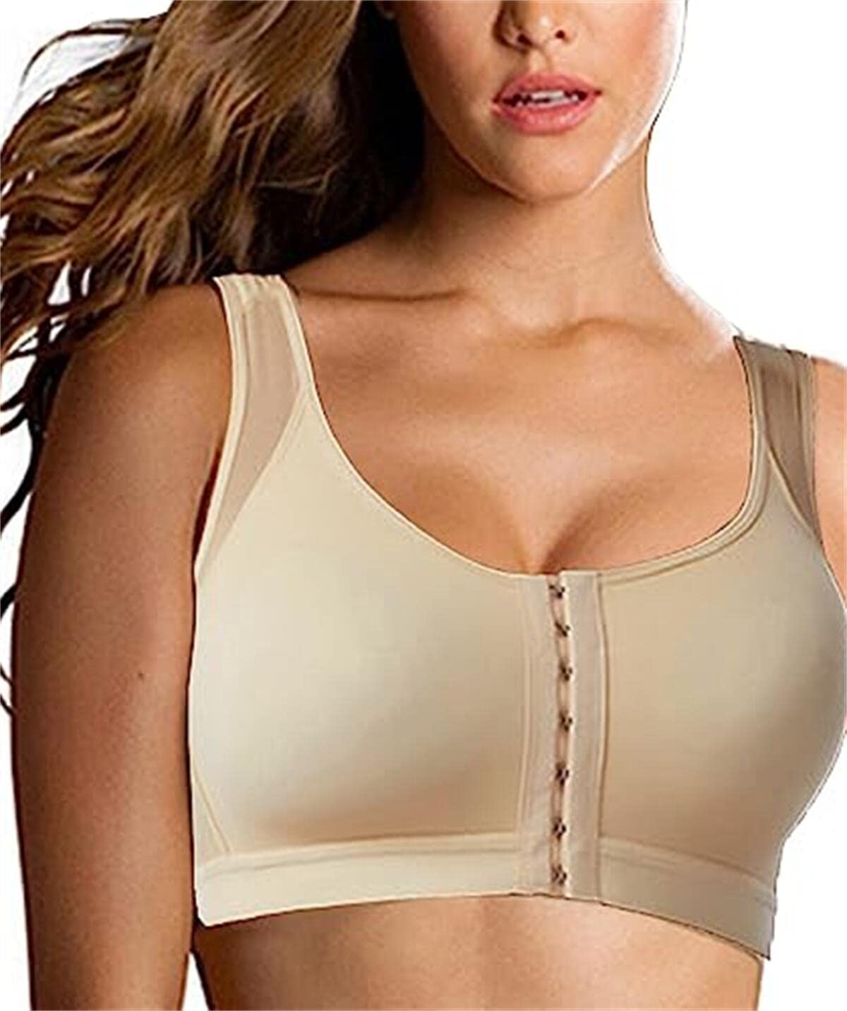JengoPost Surgery Bra Surgical Bra Compression Sports Bra Front Closure Bras for Women Close Breast Augmentation Bra Wireless (Nude, Large)