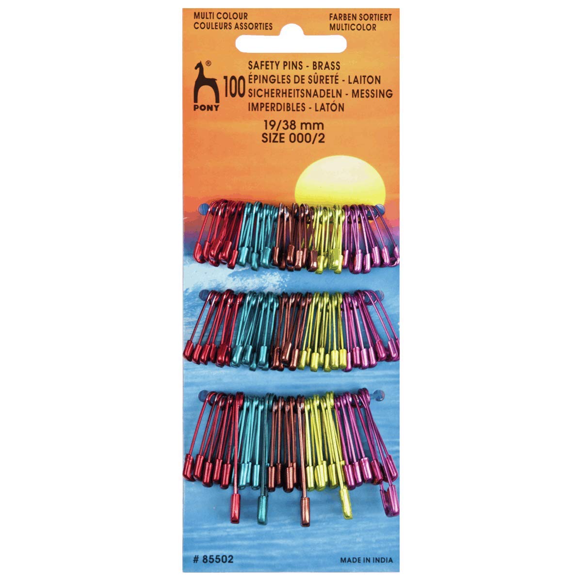 Pony Safety Pins: Brass-Multi-Col 100 Astd Size 000/2 19/38mm, Multicolor, 7 x 5 x 17.5 cm