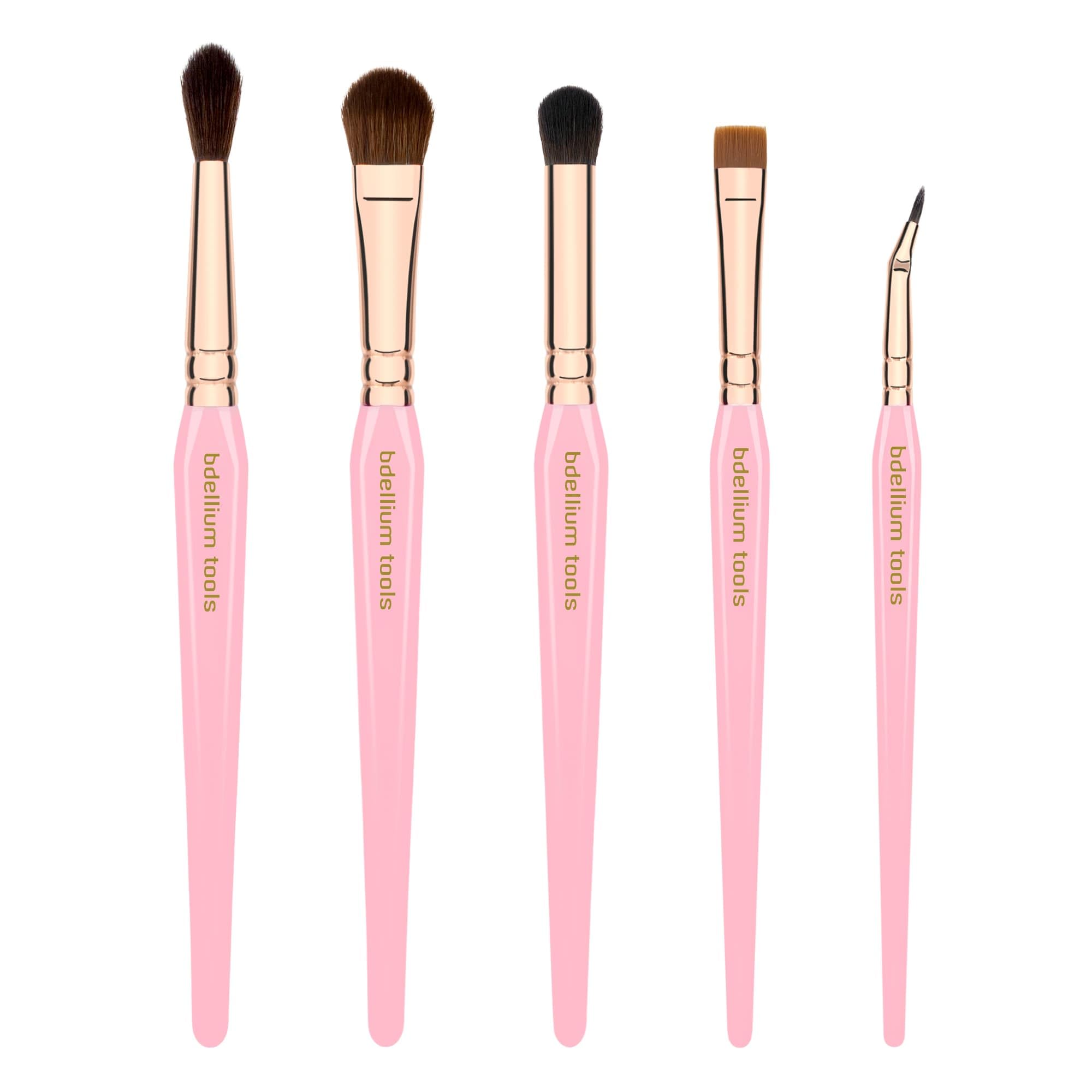 Bdellium Tools Lot de 5 pinceaux de maquillage triangulaires rose doré – Kit de pinceaux essentiels polyvalents pour les yeux avec poils synthétiques doux et virole en laiton or rose pour une gamme de