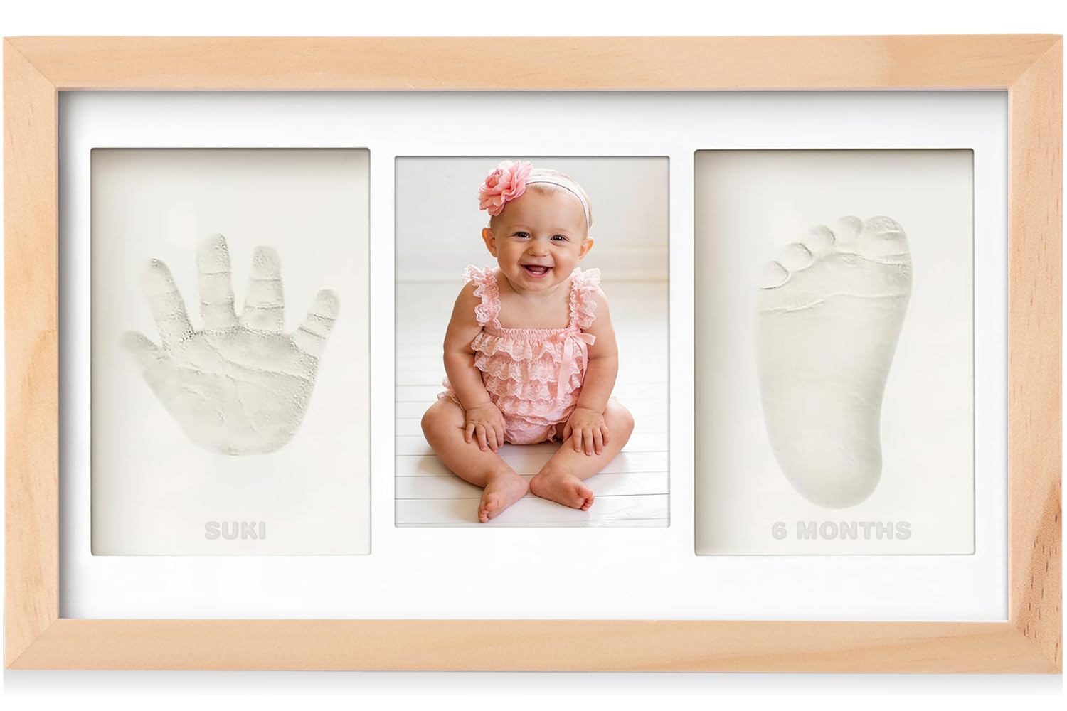 Cornice Impronta Mani e Piedi Neonati con Argilla, Cornice Impronte Neonato Personalizzabile,Kit Impronte Neonato Ideale per Regalo Neonato Maschio e Regalo Neonata Femmina-Quercia