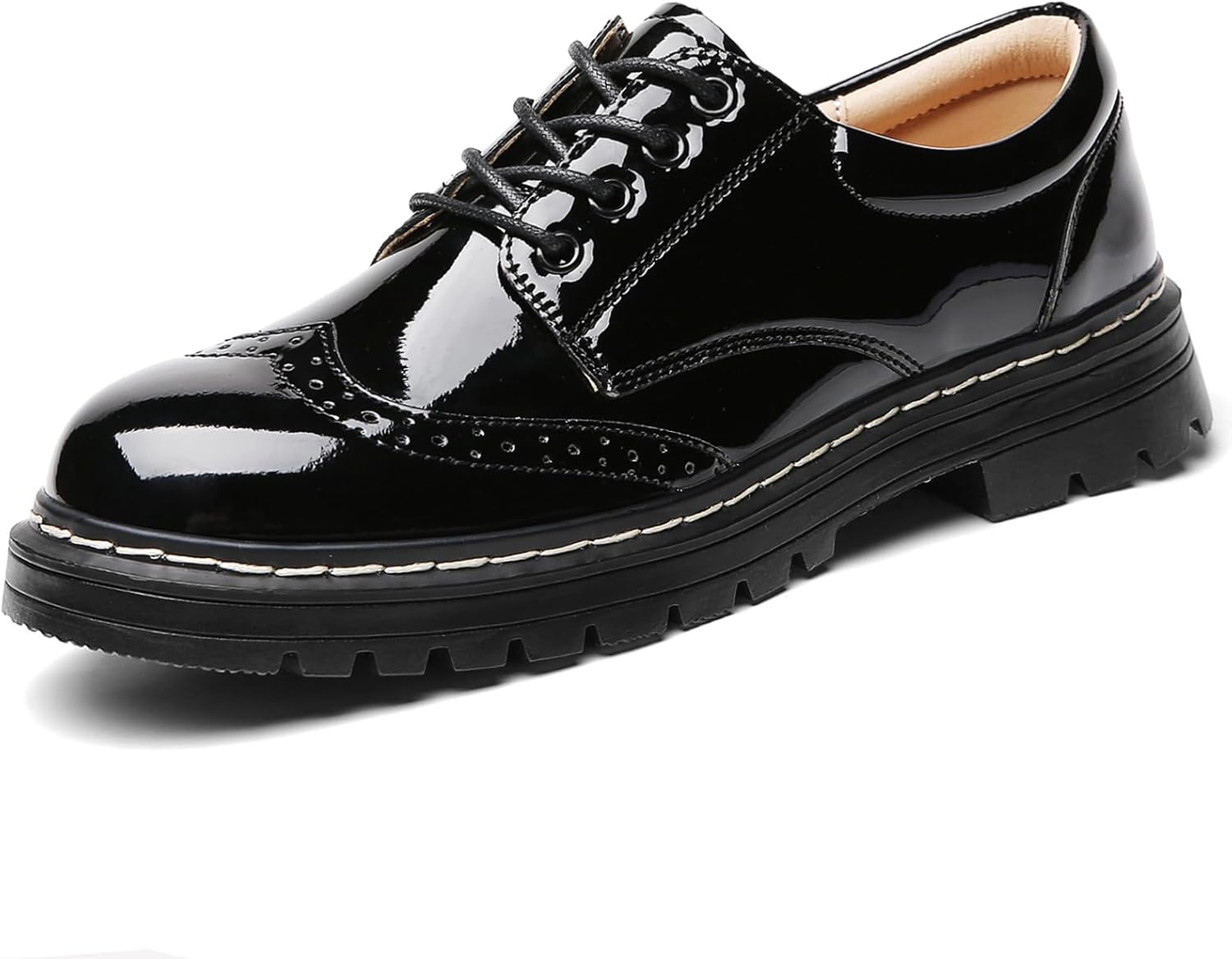 Women's Vintage Oxford Shoe,Perforated Lace-up Round Toe Leather Low Heel Brogues Shoe for Girls Ladies Women