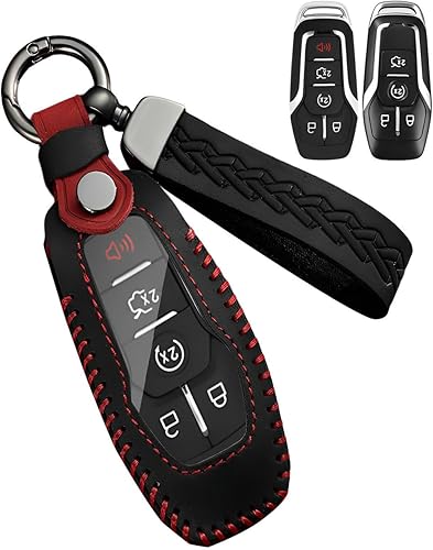 Funda de cuero para llave de automóvil para Ford, protector de llavero inteligente compatible con Mustang Explorer F150 Edge Fusion Lincoln MKZ MKC