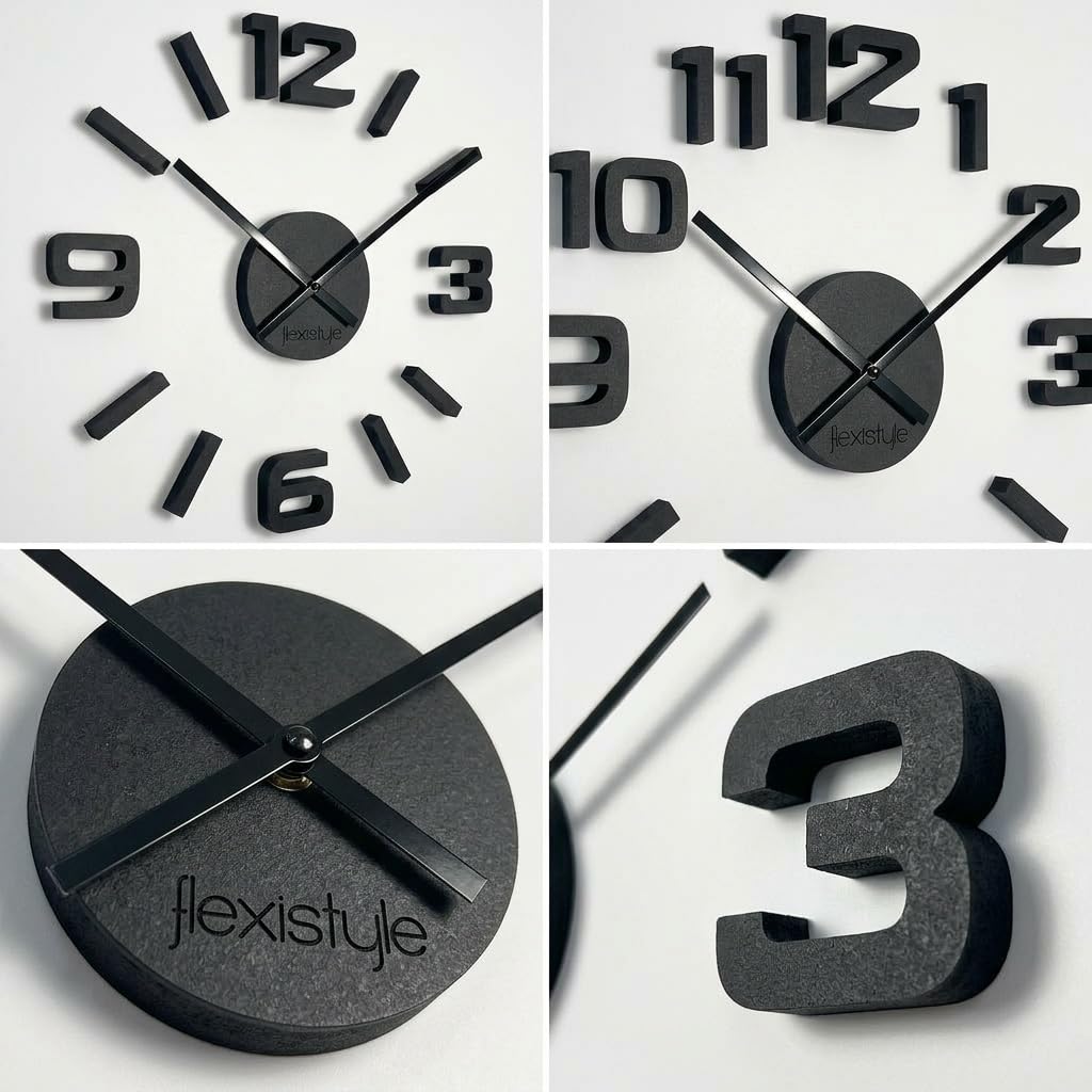 FLEXISTYLE Orologio da parete 3D fai da te, in legno di quercia, grande, 50-75 cm, 3D, design moderno, EKO, orologio da parete, decorazione per ufficio, soggiorno, camera da letto, articolo