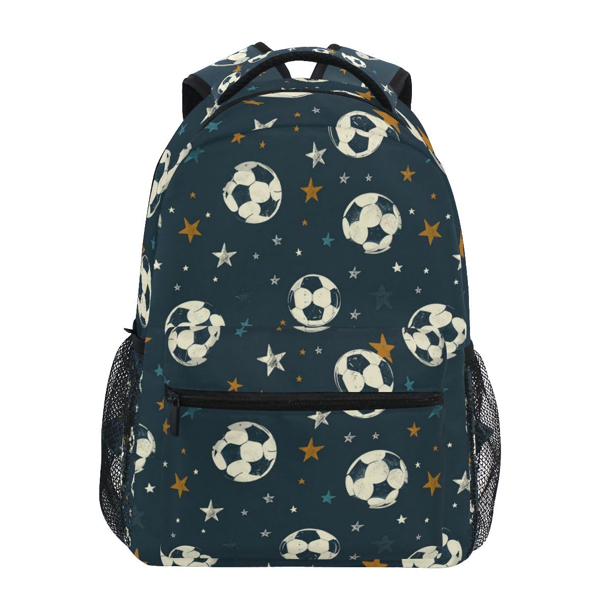 Generic Mochila escolar con diseño de estrellas y balones de fútbol, mochila para libros para niños y niñas, bolsa de viaje informal para computadora portátil, Estrellas de fútbol, Small