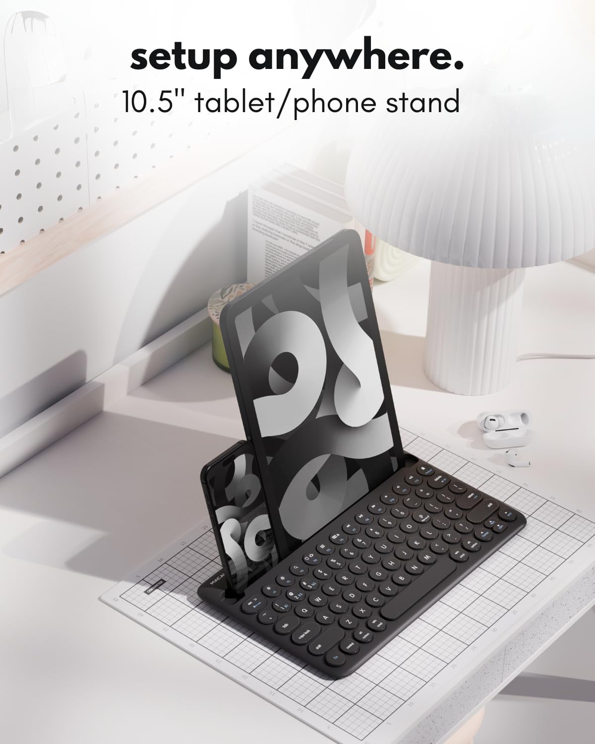 Macally Bluetooth Keyboard for Tablet | Wireless Keyboard for iPad mini/Air/Mini, iPhone (Multi-Device, Built-in Stand, Rechargeable) Easy to Use and Cute Portable — view 4