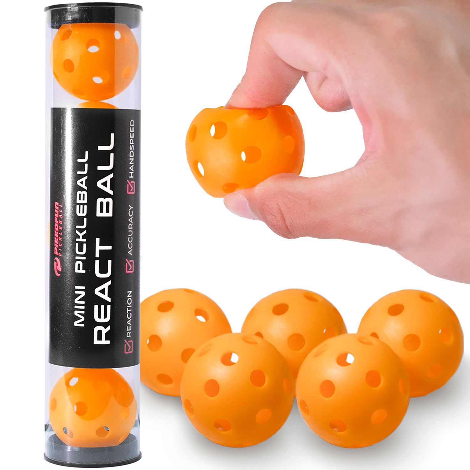 PIKKOFUN React Mini Pickleball Balls - 5 Pack Quiet Training Balls for Improve Hand Speed, Paddle Control and Accuracy