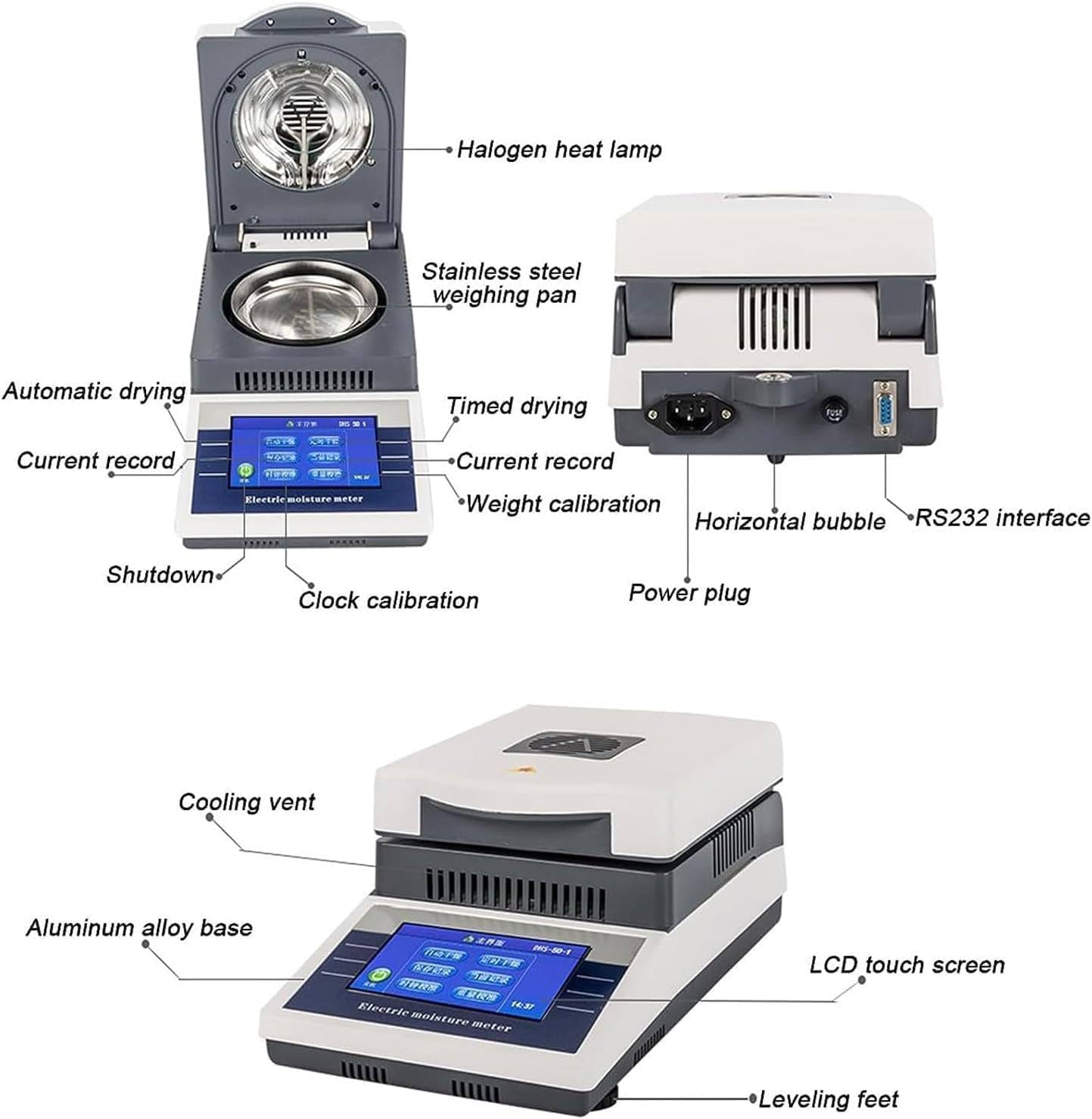 High Precision Digital Touch Screen Lab Moisture Analyzer Halogen, 50gx0.002g Quick Test for Agriculture, Medicine, Plastic - Fast & Accurate Testing