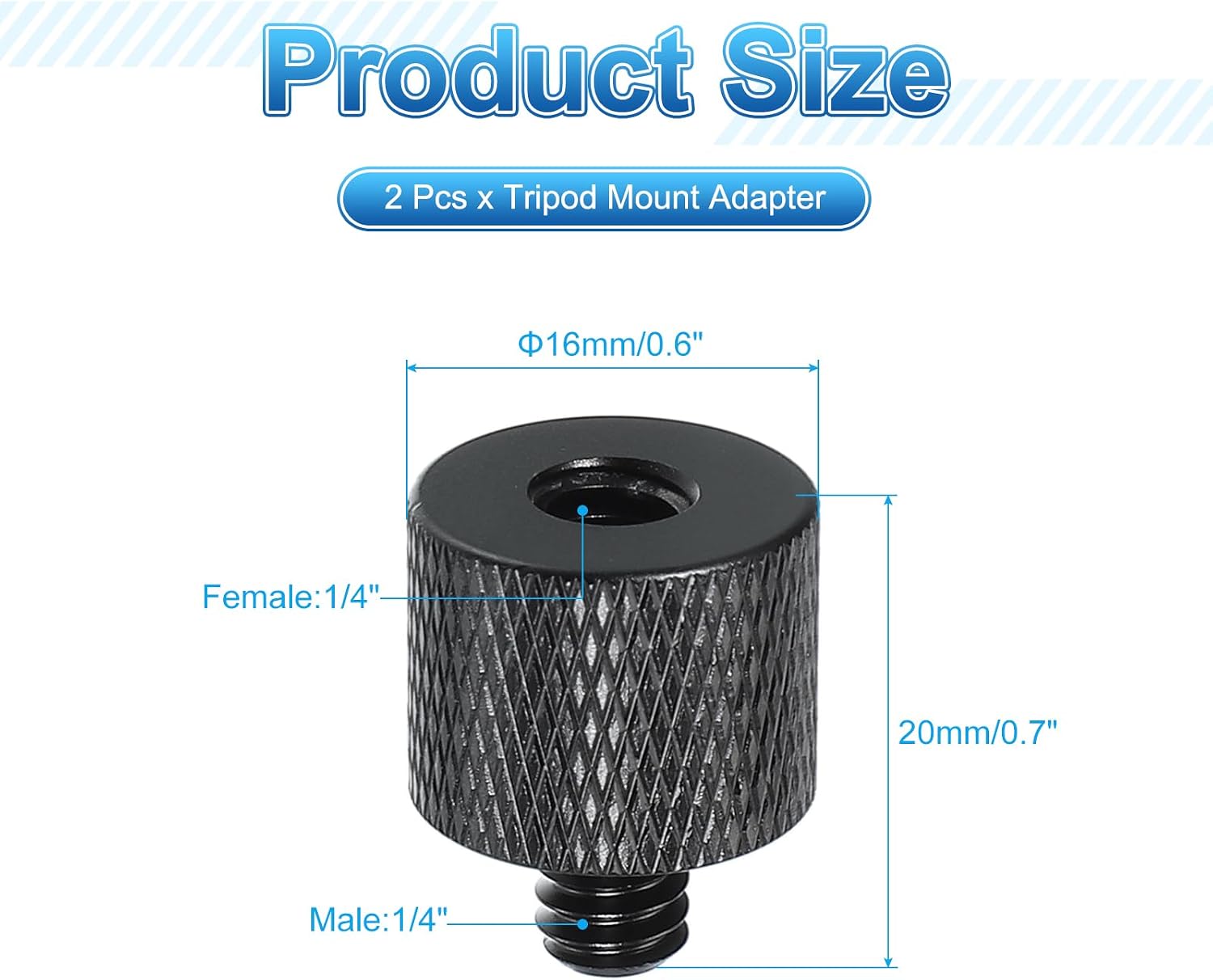 PATIKIL Tripod Screw Adapter 1/4" Female to 1/4" Male, 2 Pcs Tripod Nut Connectors Camera Mount Screw Camera Double Head Converter for Microphone Holder Magic Arms Accessories