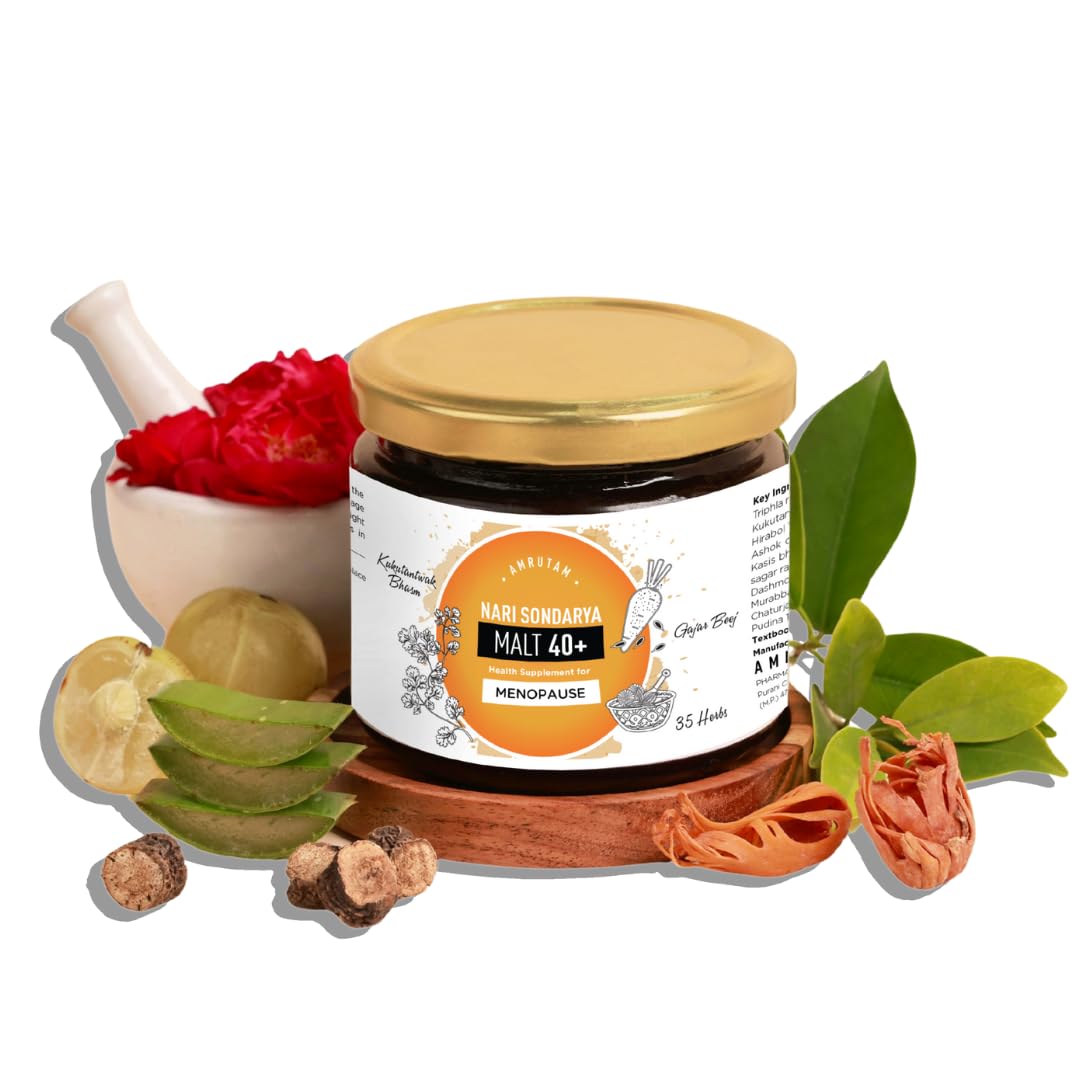 AMRUTAM Ayurvedic Medicine for Women above 40 | 35+ Ayurvedic Herbs | Menopause | Improved Immunity, Hormonal Health, Skin, Hair & Bone Health | With Kukutantwak Bhasm, Smrati Sagar Ras & more | 400 GMS