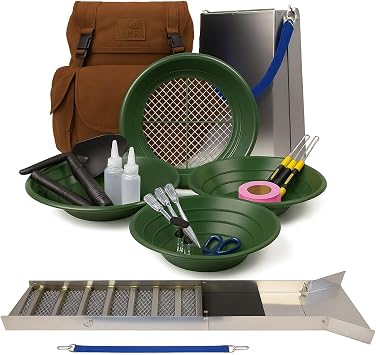 ASR Outdoor 24pc Deluxe 50" Folding Sluice Box Kit with Backpack Gold Prospecting Tools, Brown