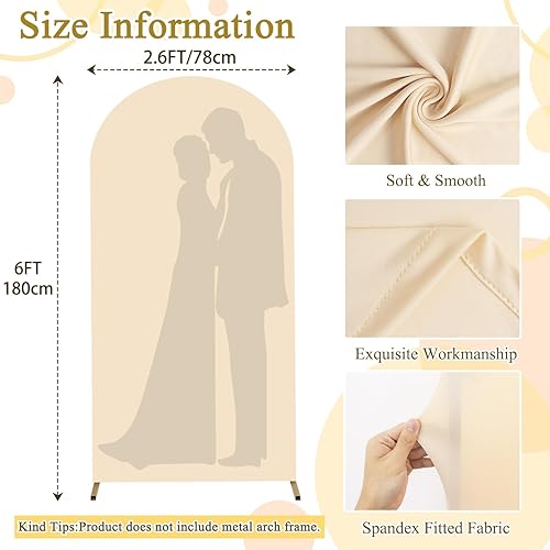Miniatura 2 de FOTSHARER Funda de telón de fondo para arco de boda, color beige, 2.6 x 6 pies, de elastano, cubierta de soporte para arco de chiara, tela elástica